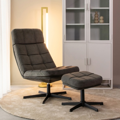 Draaifauteuil met hocker Adam antraciet