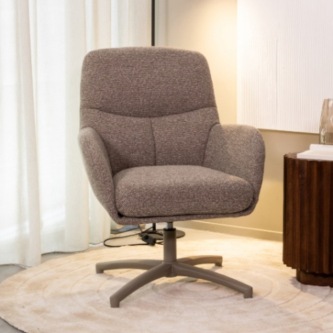 Draaifauteuil Carlijn taupe bouclé met taupe voet
