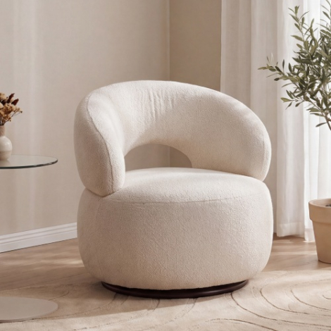 Ronde draaifauteuil Norah crème, extra slijtvast