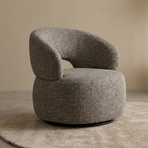 Ronde draaifauteuil Norah grijs bouclé