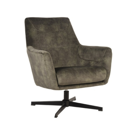 Velvet draaifauteuil Tim olijfgroen met zwarte kruisvoet