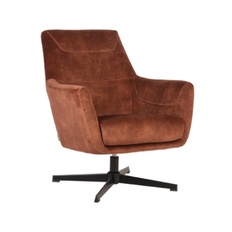 Velvet draaifauteuil Tim roest met zwarte kruisvoet