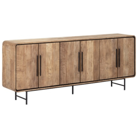 Evo dressoir van teakhout 220 cm met zes deuren in driekwart aanzicht