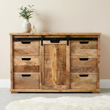 Dressoir mangohout met schuifdeur 130 cm.