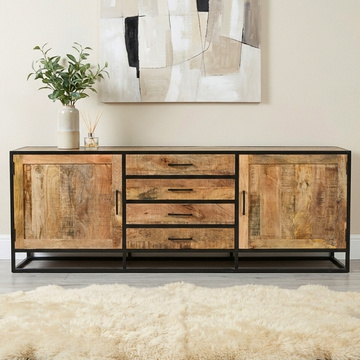 Dressoir mangohout 210 cm met zwart stalen frame
