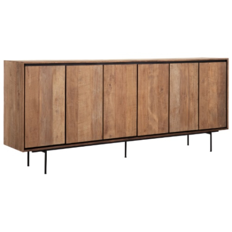 Metropole dressoir van teakhout 220 cm met zes deuren