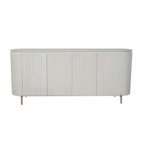 Dressoir Solana zand mangohout 210 cm met ribbelfront en messing poten