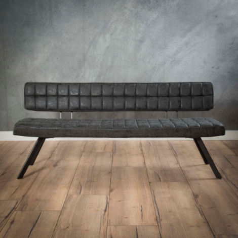 Eetkamerbank 180 cm zwart kunstleer met ruitpatroon - sfeerfoto