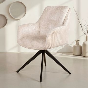 Eetkamerstoel ribstof met draaibare zitting.