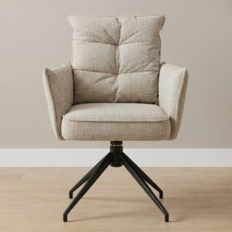 Draaibare eetkamerstoel Nova Comfort in beige met armleuningen op zwarte ster-voet, 360 graden draaibaar