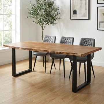 Acacia boomstamtafel 200 cm met zwarte stalen U-poot.