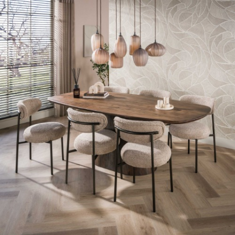 Eettafel deens ovaal 180 cm Lenn acaciahout bruin met middenpoot - sfeerfoto