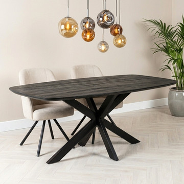Eettafel Deens ovaal zwart van mangohout 180 cm.