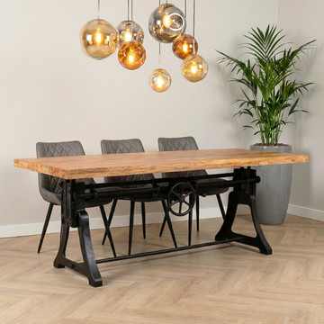 Eettafel industrieel met opdraai blad mangohout.