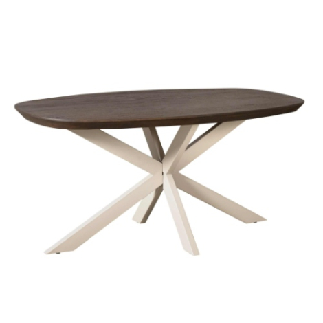 Eettafel Madison Deens ovaal bruin mangohout 160 cm met zandkleurige kruispoot