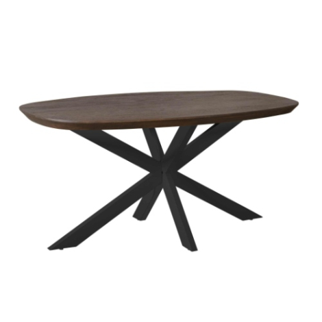 Eettafel Madison Deens ovaal bruin mangohout 160 cm met zwarte kruispoot
