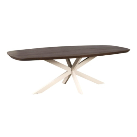 Eettafel Madison Deens ovaal bruin mangohout 240 cm met zandkleurig onderstel vooraanzicht