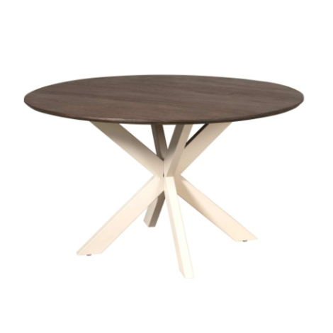 Eettafel Madison rond bruin mangohout 130 cm met zandkleurige kruispoot