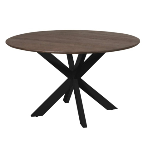 Eettafel Madison rond bruin mangohout 150 cm met zwart onderstel vooraanzicht