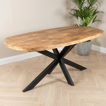 Eettafel mangohout Deens ovaal met spinpoot