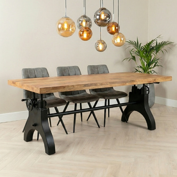 Eettafel van mangohout in hoogte verstelbaar met industrieel onderstel