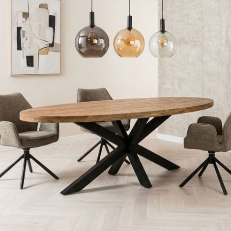Eettafel ovaal mangohout 200 cm met spinpoot