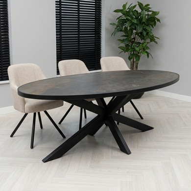 natuursteen eettafel ovaal 200 cm.