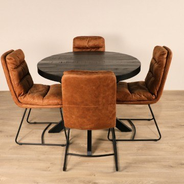 Eettafel rond zwart 100cm met 4 stoelen
