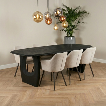 Eettafel zwart hout 220 cm.