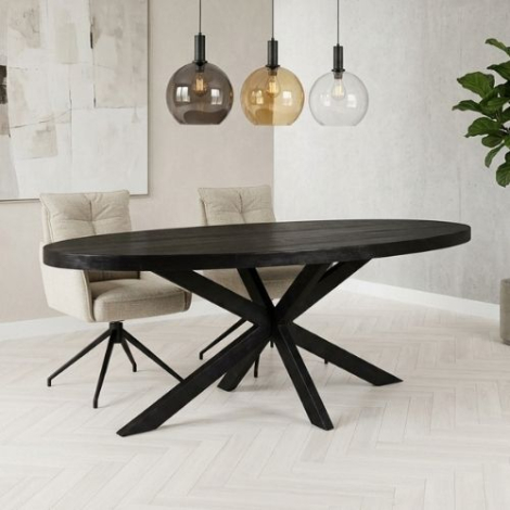 Eettafel ovaal zwart 180 cm mangohout met spinpoot