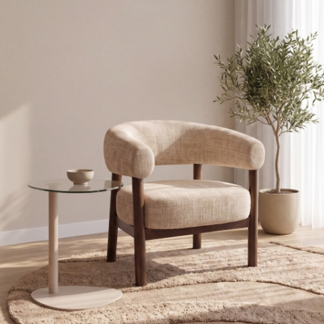 Fauteuil Aaron beige met houten frame