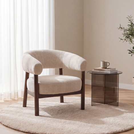 Fauteuil Aaron crème met donker houten frame