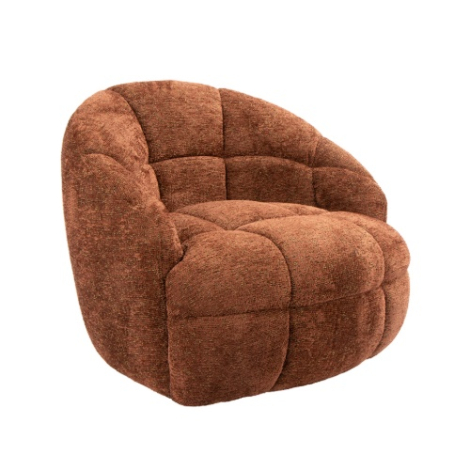 Ronde fauteuil Bente roestbruin met gestikte rug