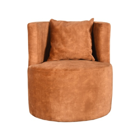 Ronde fauteuil Emma cognac velvet, 65 cm met kussen