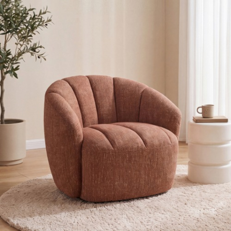 Ronde fauteuil Marieke roest met gestikte schelprug