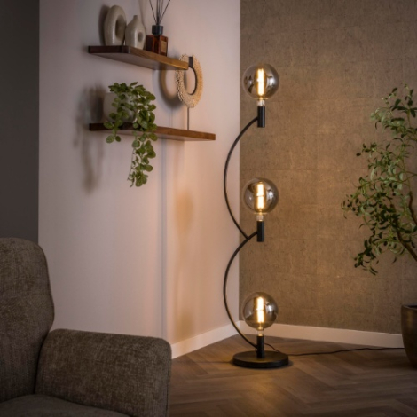 Gebogen vloerlamp 3 lichts Cela zwart - sfeerfoto