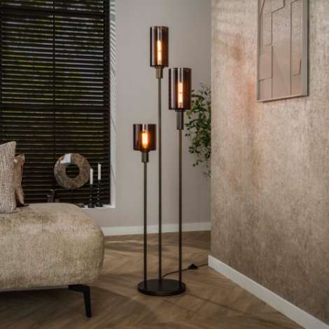 Getrapte vloerlamp 3 bruine glazen kappen Sella 165 cm - sfeerfoto
