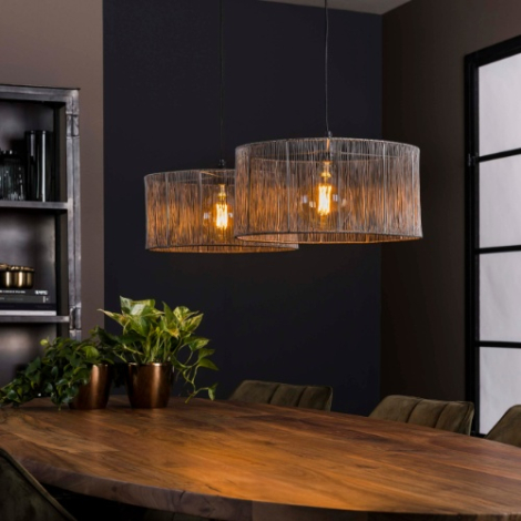 Gevlochten metalen hanglamp Remi zwart nikkel 2 lampen - sfeerfoto