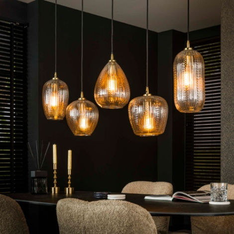 Glazen hanglamp met 5 lampen Lenno diamantstructuur - sfeerfoto