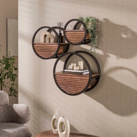 Groot rond wandschap met lade 50 cm Romy bruin - sfeerfoto