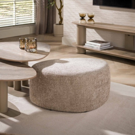 Grote poef beige stof 77 cm organisch - sfeerfoto
