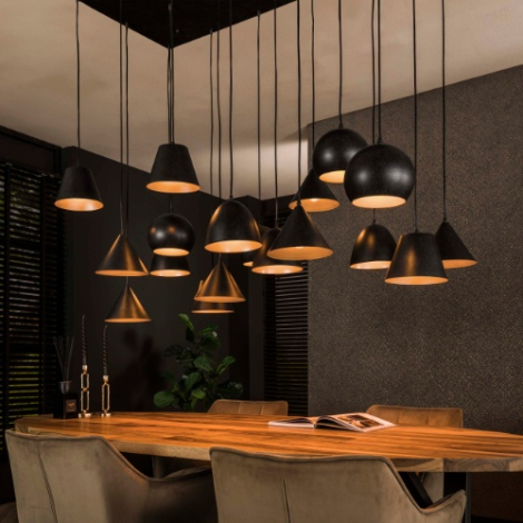Grote zwarte hanglamp met 18 lampen Brado - sfeerfoto
