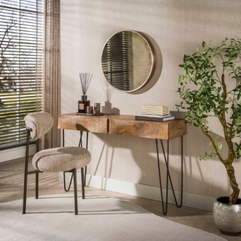 Haltafel met 2 lades 120 cm Tamo naturel met golvend front - sfeerfoto