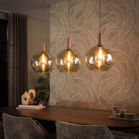 Hanglamp 3 glazen bollen Makalu beige - sfeerfoto