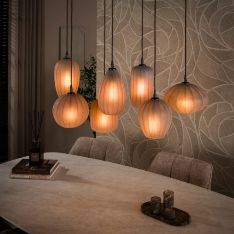 Hanglamp bruin matglas met 7 lampen Bodi - sfeerfoto