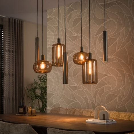 Hanglamp bruin Nika 110 cm met 7 lampen - sfeerfoto