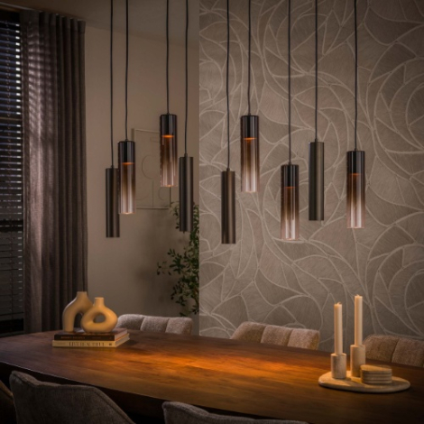 Hanglamp bruin Teodor 109 cm met 9 lampen - sfeerfoto