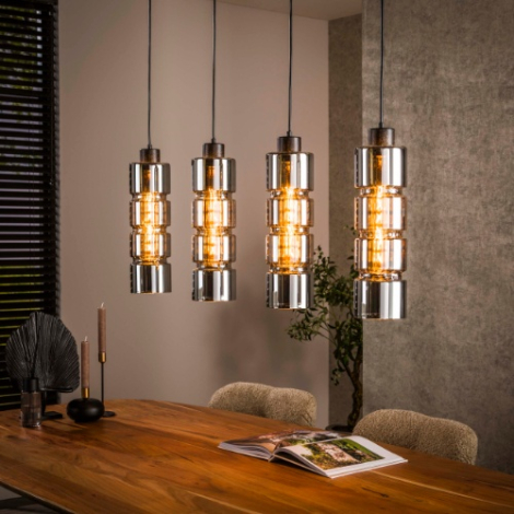 Hanglamp cilinder glas Paulo zwart met 4 lampen - sfeerfoto