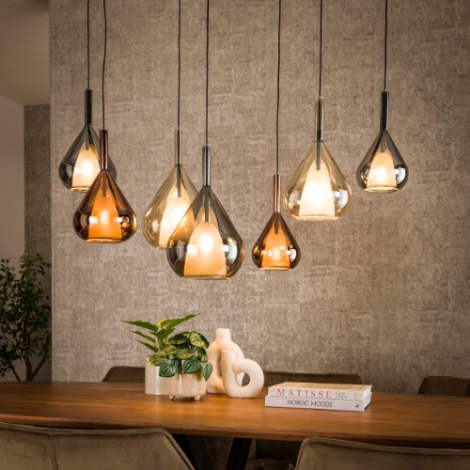 Hanglamp druppel glas 7 lampen Gina zwart - sfeerfoto