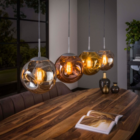 Hanglamp gekleurd glas Remo oud zilver met 4 lampen - sfeerfoto